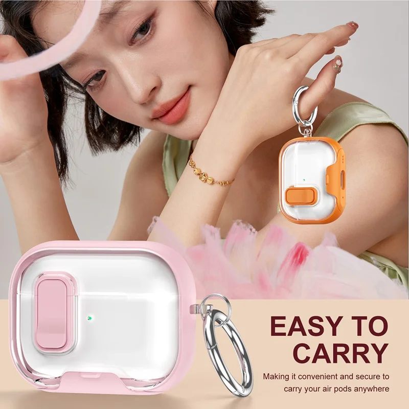 Apple AirPods Pro Case TPU PC Kopfhörer Schutzhülle mit Schalter / Ständer / Tragegriff - Gold
