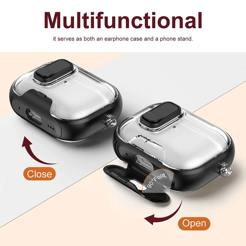 Apple AirPods Pro Case TPU PC Kopfhörer Schutzhülle mit Schalter / Ständer / Tragegriff - Gold