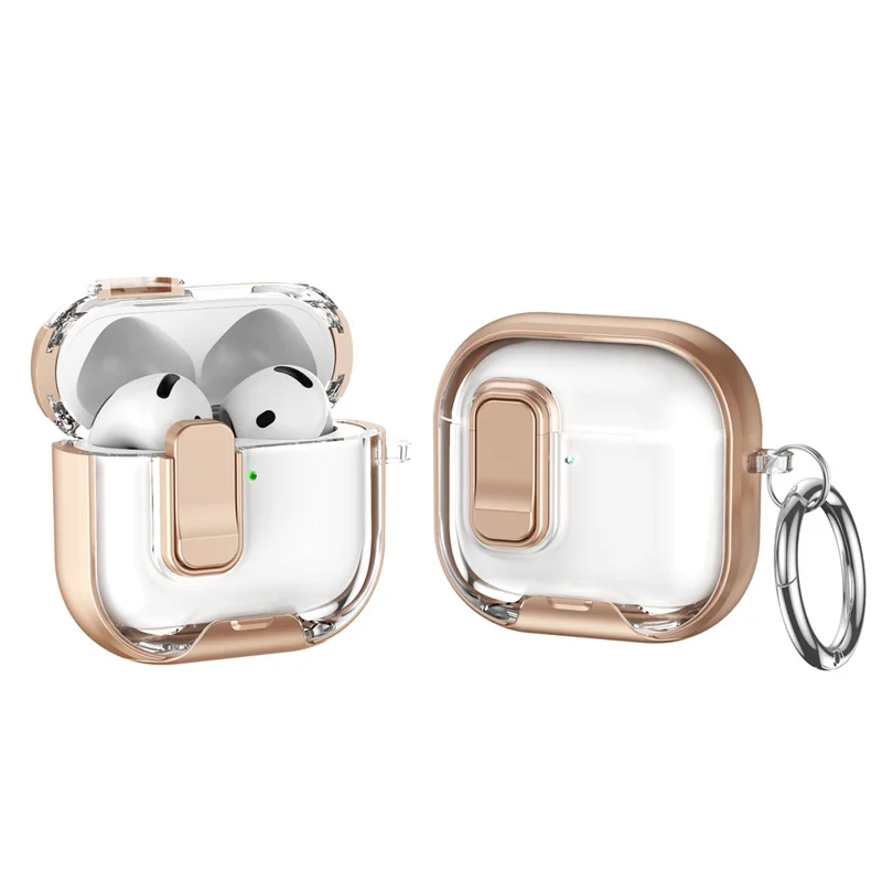 Étui de protection en TPU PC pour AirPods 4 avec interrupteur / support / crochet de transport - Or