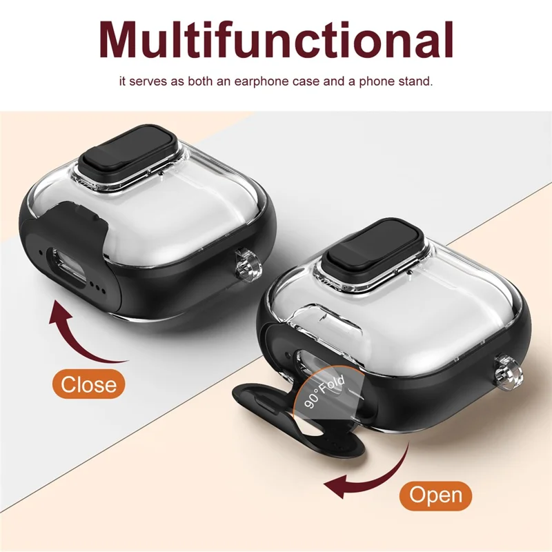 Per AirPods 4 Case TPU PC Cuffie Custodia protettiva con interruttore / Supporto / Gancio da trasporto - Nero