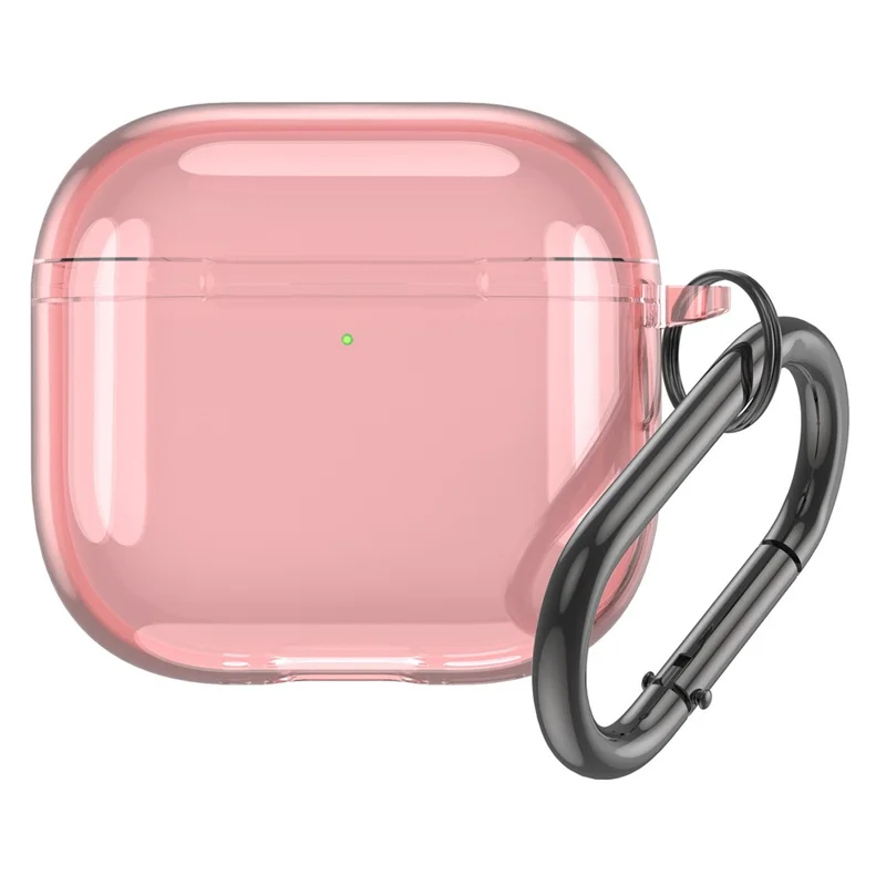 For AirPods 4 Case TPU Anti Drop Protective Cover with Carabiner - Transparent Pink