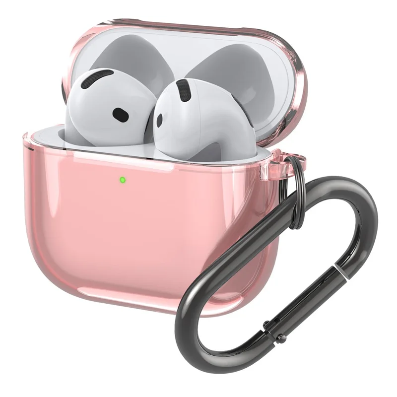 For AirPods 4 Case TPU Anti Drop Protective Cover with Carabiner - Transparent Pink