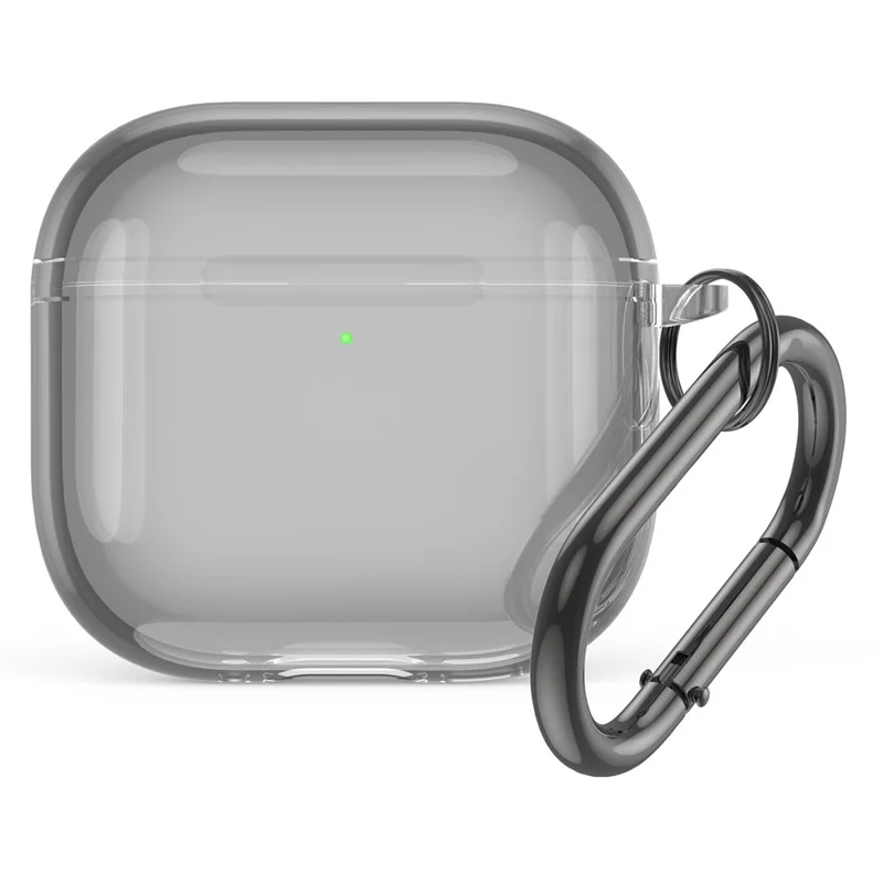For AirPods 4 Case TPU Anti Drop Protective Cover with Carabiner - Transparent Black