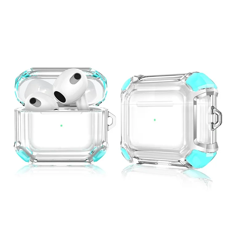 Dual Color Transparent TPU Protective Case Earphone Cover with Keyring for Apple AirPods 3 - Green