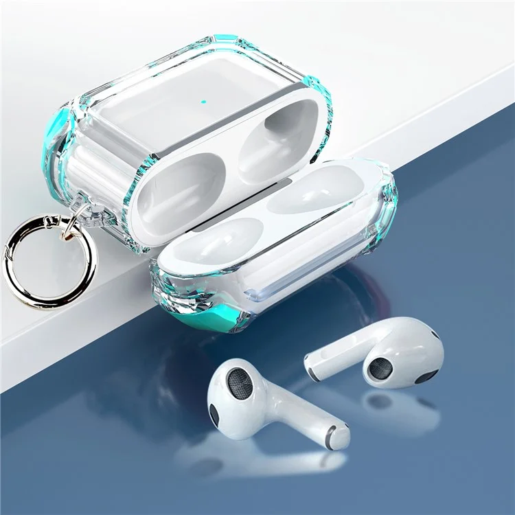 Dual Color Transparent TPU Protective Case Earphone Cover with Keyring for Apple AirPods 3 - Green