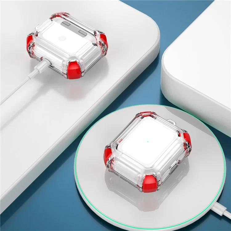 Dual Color Transparent TPU Schutzhülle Kopfhörerabdeckung Mit Schlüsselring Für Apple Airpods 3 - Rot