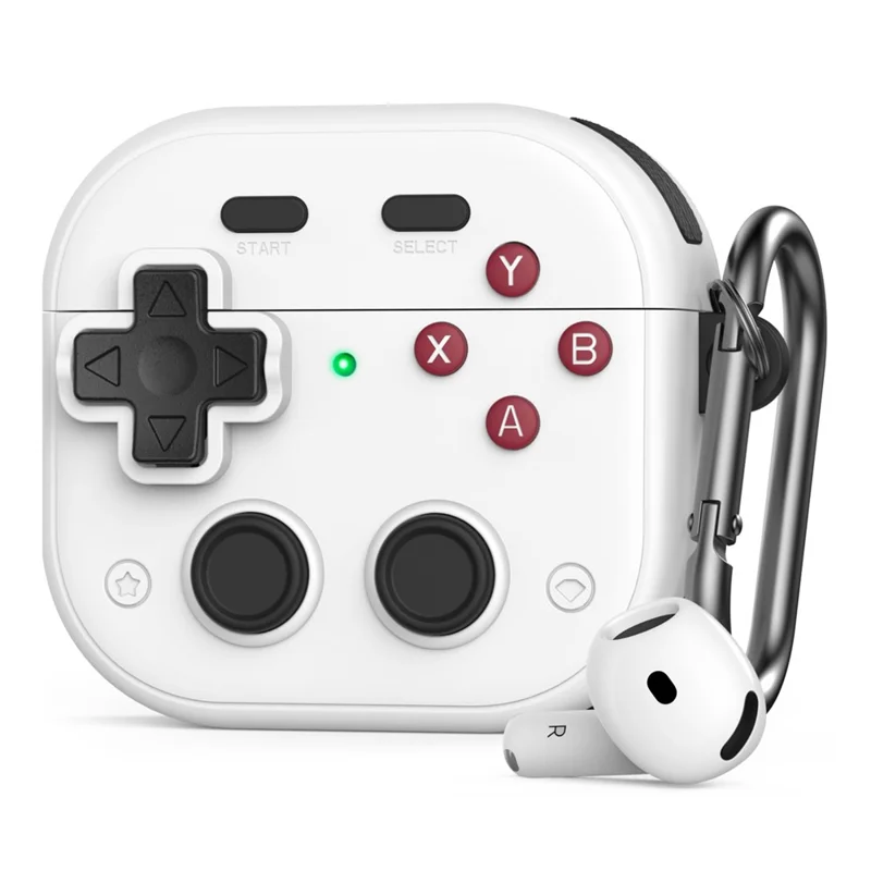 AHASTYLE WG175 For AirPods 4 Protective Case Game Console Design Silicone Earphone Cover with Carabiner - White