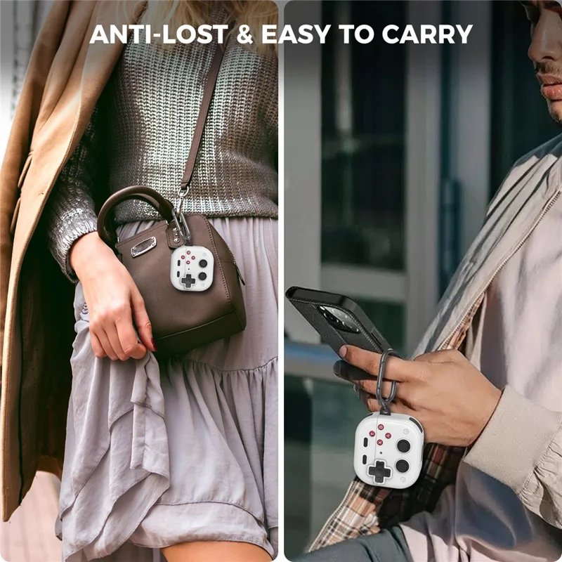 AHASTYLE WG175 For AirPods 4 Protective Case Game Console Design Silicone Earphone Cover with Carabiner - White