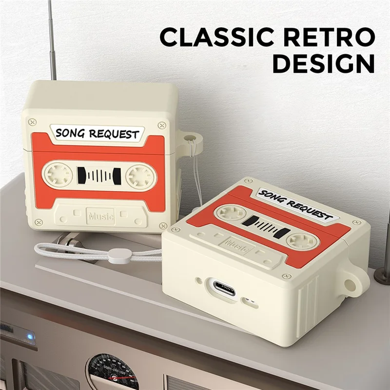 AhaStyle WG169 For AirPods 4 Silicone Case Retro Radio Style Earphone Protective Cover - Light Grey