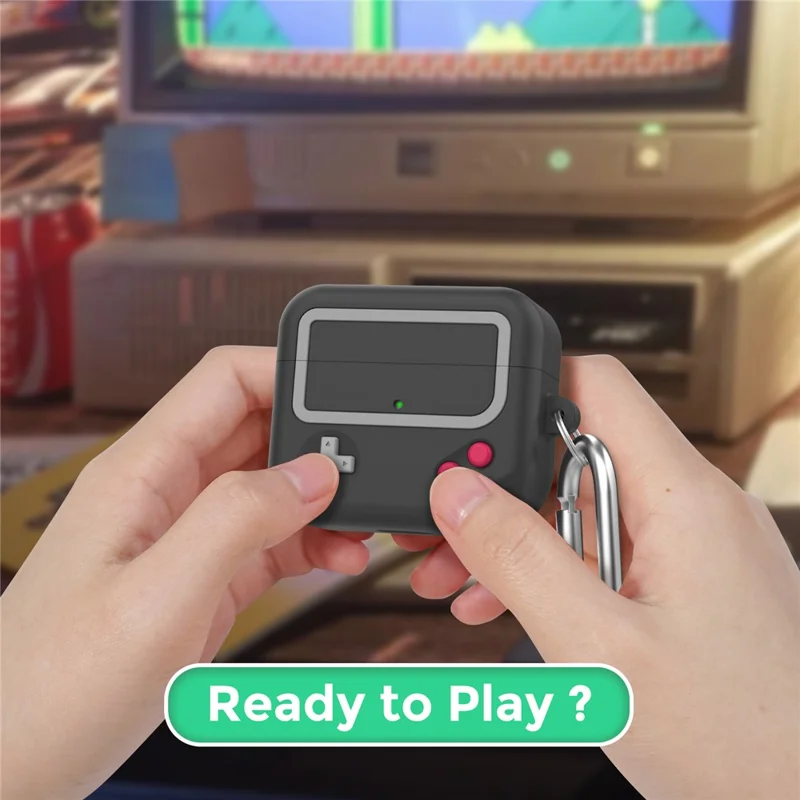 AHASTYLE JY15 For AirPods 3 Silicone Case Precise Cutouts Anti Drop Earphone Cover with Carabiner - Black