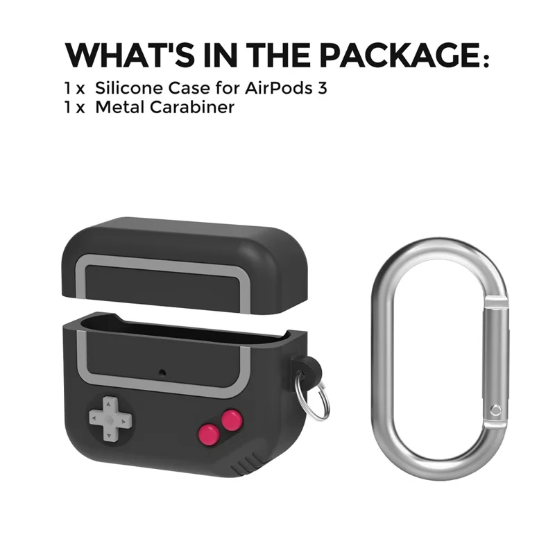 AHASTYLE JY15 For AirPods 3 Silicone Case Precise Cutouts Anti Drop Earphone Cover with Carabiner - Black