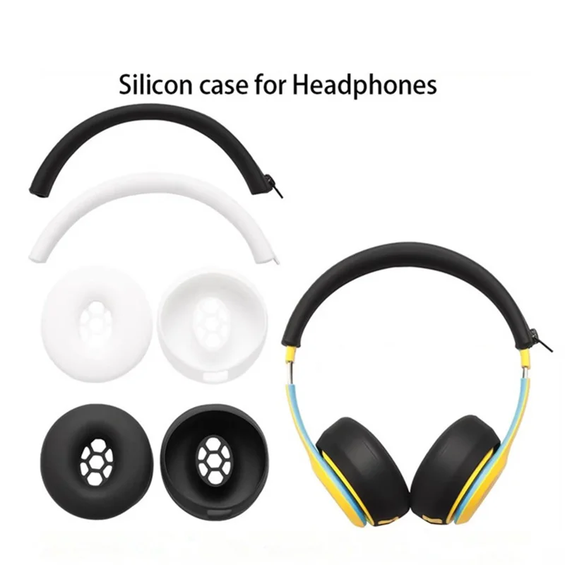 For Beats Solo3 Headphones Silicone Protective Cover Set 2Pcs Earpad Cushion Covers + Headband Sleeve - Black