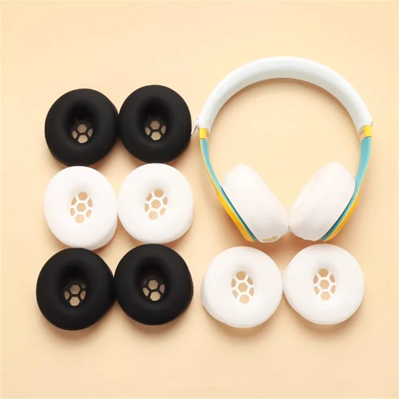 For Beats Solo3 Headphones Silicone Protective Cover Set 2Pcs Earpad Cushion Covers + Headband Sleeve - Black