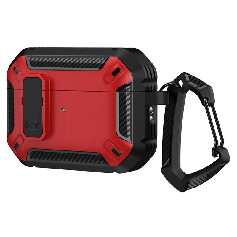 For AirPods Pro 3 TPU + PC Earphone Protective Case Earbud Charging Box Drop-Proof Cover with Carabiner - Red