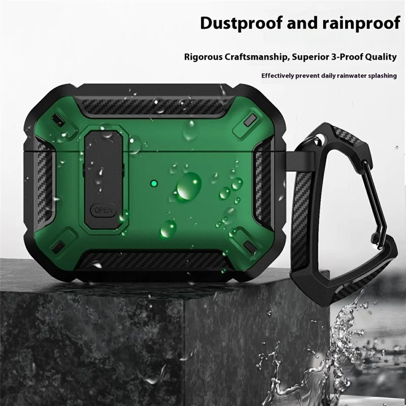 For AirPods Pro 3 TPU + PC Earphone Protective Case Earbud Charging Box Drop-Proof Cover with Carabiner - Red