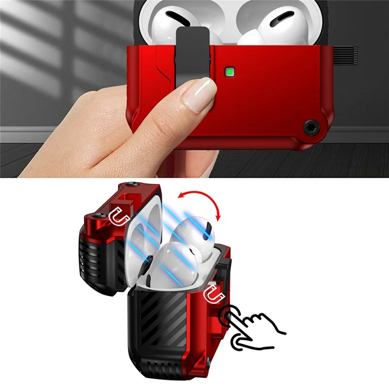 Für AirPods Pro 3 Hülle TPU + PC Kopfhörer Schutzhülle mit Karabiner - Rot