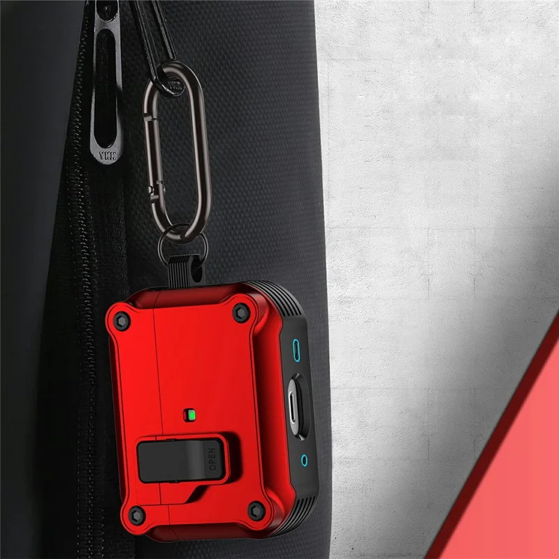 Für AirPods Pro 3 Hülle TPU + PC Kopfhörer Schutzhülle mit Karabiner - Rot
