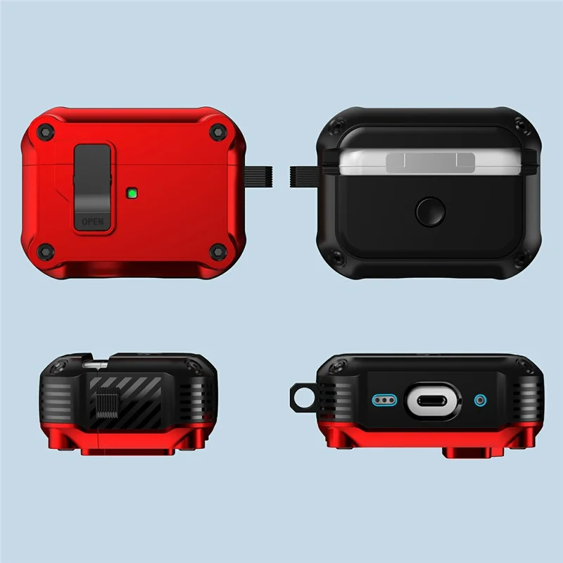 Für AirPods Pro 3 Hülle TPU + PC Kopfhörer Schutzhülle mit Karabiner - Rot