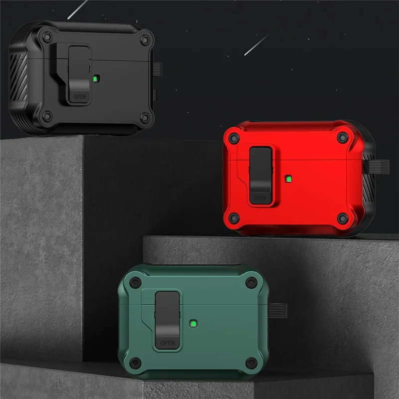 Hoofdtelefoonhoesje voor AirPods Pro 3 TPU + PC met carabiner - Groen