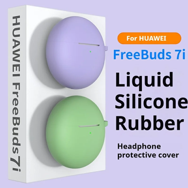 For Huawei FreeBuds 7i Silicone Case Wireless Earphone Anti-Scratch Protective Cover with Carabiner - Purple