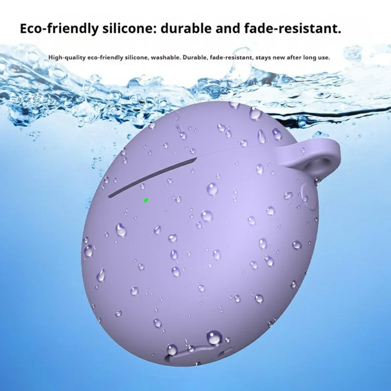 For Huawei FreeBuds 7i Silicone Case Wireless Earphone Anti-Scratch Protective Cover with Carabiner - Purple