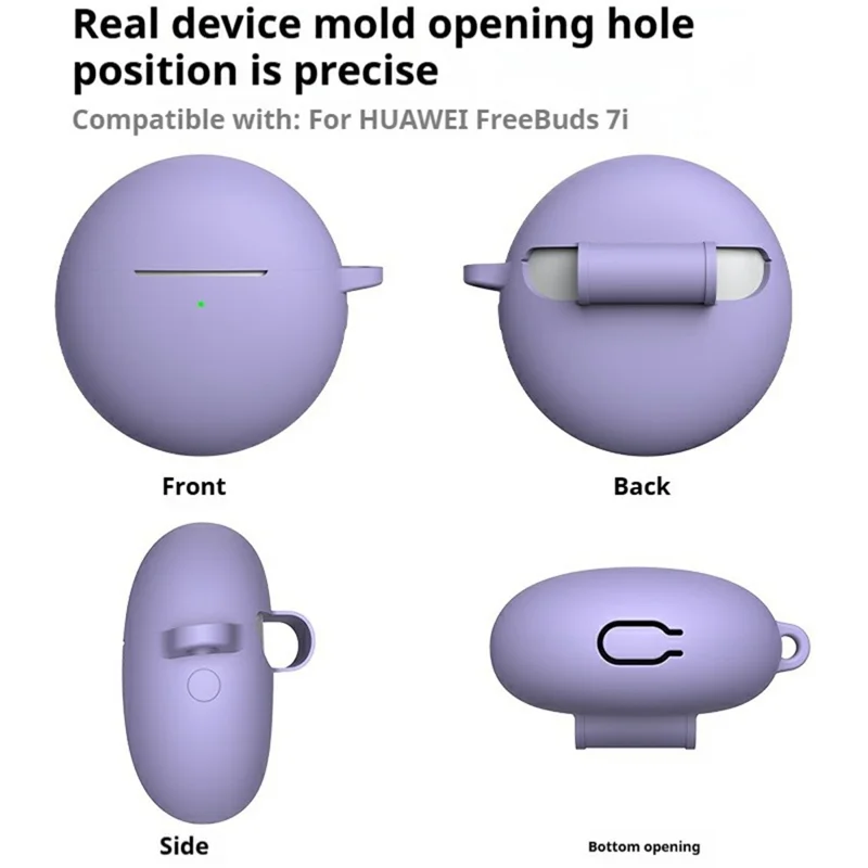 For Huawei FreeBuds 7i Silicone Case Wireless Earphone Anti-Scratch Protective Cover with Carabiner - Purple
