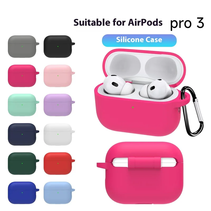 For AirPods Pro 3 Protective Case Bluetooth-Compatible Earphone Silicone Cover with Hook - Pink