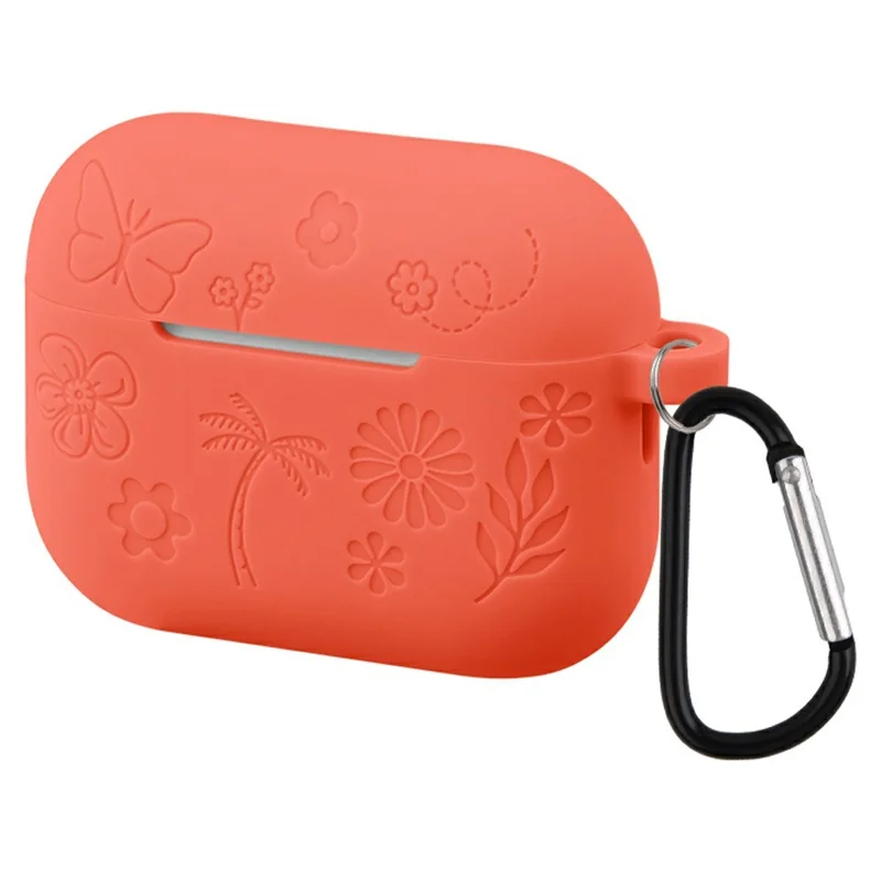 For AirPods Pro 3 Case Butterfly Pattern 2.0mm Thick Silicone Earphones Cover with Carabiner - Orange