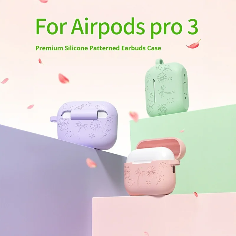 For AirPods Pro 3 Case Butterfly Pattern 2.0mm Thick Silicone Earphones Cover with Carabiner - Orange