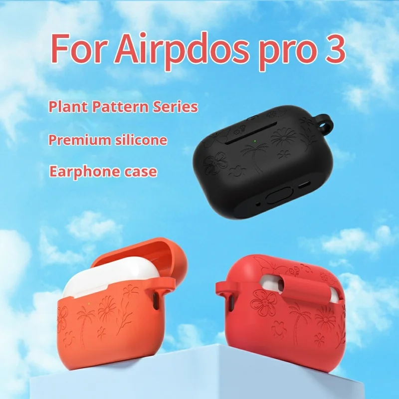 For AirPods Pro 3 Case Butterfly Pattern 2.0mm Thick Silicone Earphones Cover with Carabiner - Orange