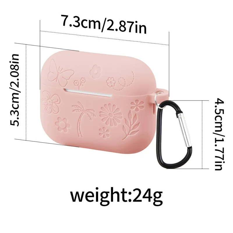 For AirPods Pro 3 Case Butterfly Pattern 2.0mm Thick Silicone Earphones Cover with Carabiner - Orange
