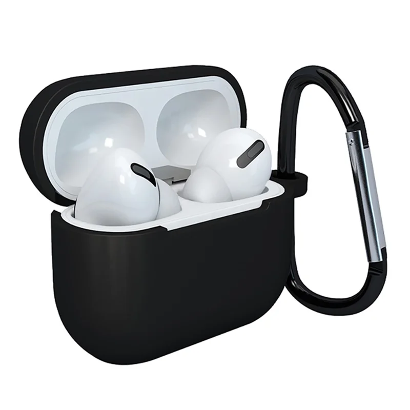 Bluetooth-compatible Earphone Protective Case Silicone Cover with Carabiner for Apple AirPods 3 - Black
