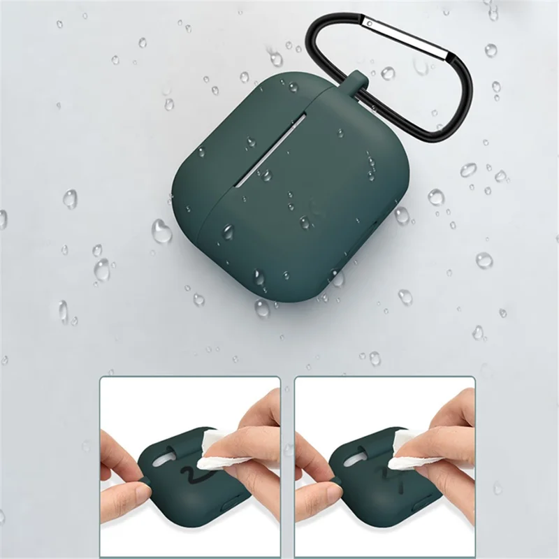 Bluetooth-compatible Earphone Protective Case Silicone Cover with Carabiner for Apple AirPods 3 - Black