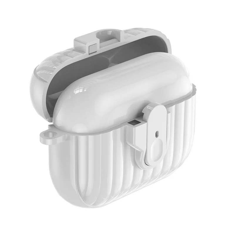 Funda protectora de PC + TPU para auriculares AirPods Pro 3, con textura de cáscara y hebilla de bloqueo, color blanco