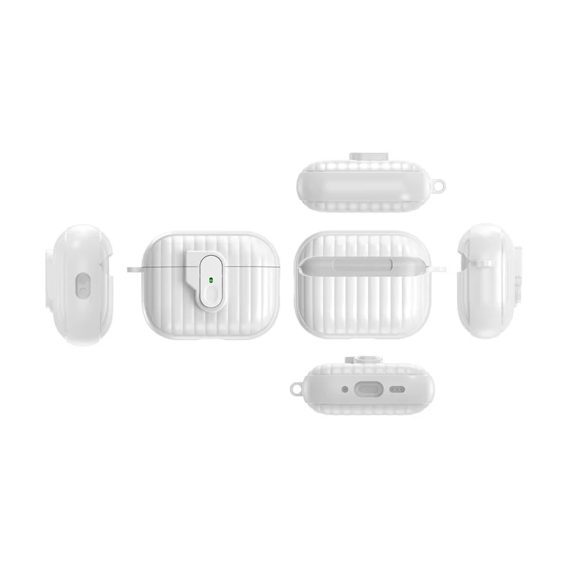 Funda protectora de PC + TPU para auriculares AirPods Pro 3, con textura de cáscara y hebilla de bloqueo, color blanco