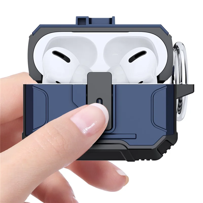 Per AirPods Pro 3 Custodia a prova di caduta in TPU + PC con apertura a un clic e gancio - Blu