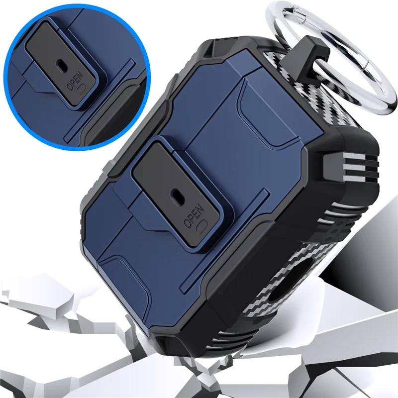 Per AirPods Pro 3 Custodia a prova di caduta in TPU + PC con apertura a un clic e gancio - Blu