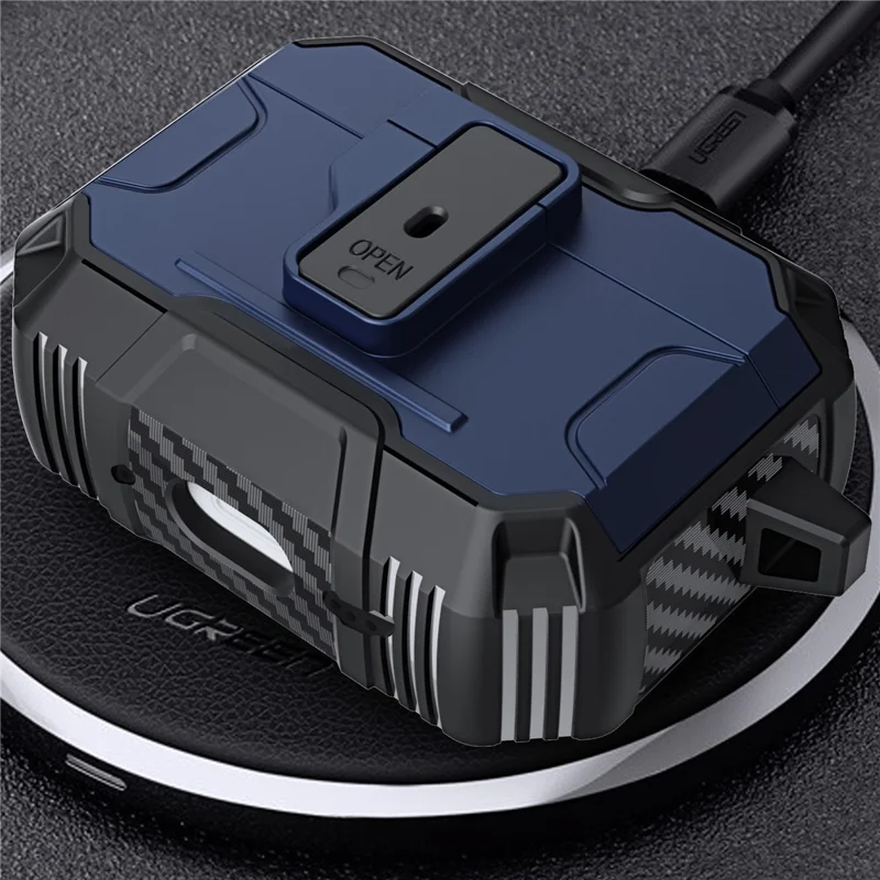 Per AirPods Pro 3 Custodia a prova di caduta in TPU + PC con apertura a un clic e gancio - Blu