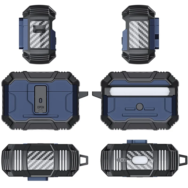 Per AirPods Pro 3 Custodia a prova di caduta in TPU + PC con apertura a un clic e gancio - Blu