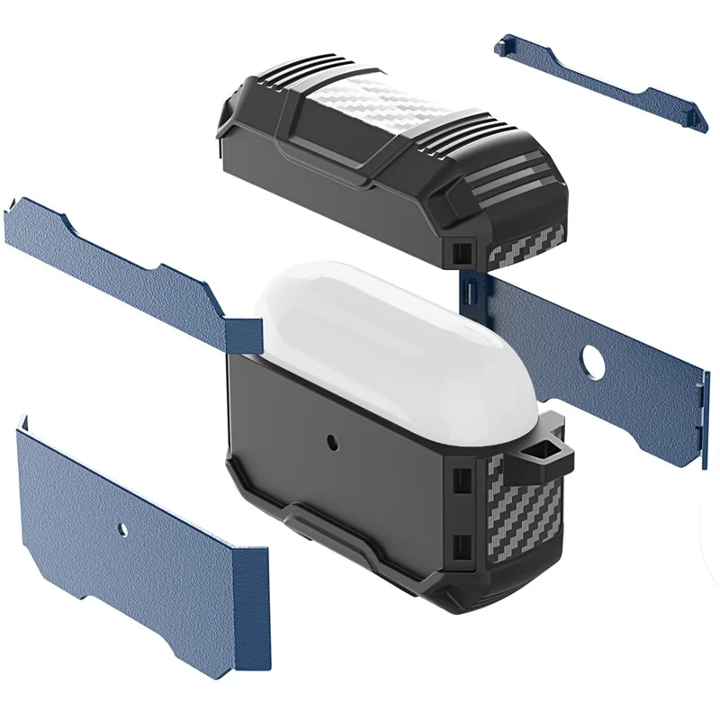 Para AirPods Pro 3 Funda protectora de TPU + PC con gancho de apertura de un solo clic y anti caída - Zafiro + Negro