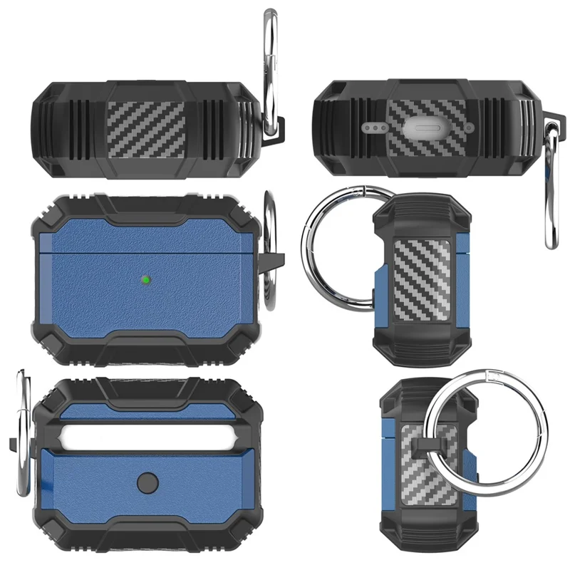 Para AirPods Pro 3 Funda protectora de TPU + PC con gancho de apertura de un solo clic y anti caída - Zafiro + Negro