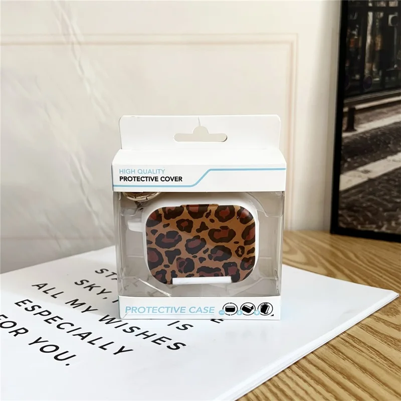 For AirPods Pro 3 Protective Cover Leopard Print Case with Phone Stand / Makeup Mirror - Black Bottom