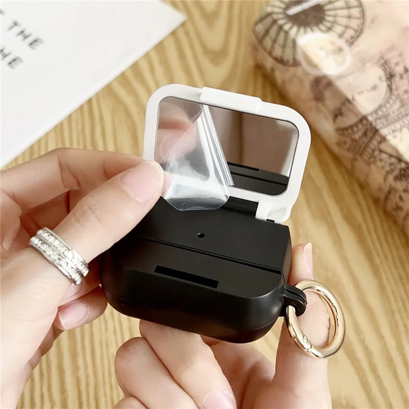 For AirPods Pro 3 Protective Cover Leopard Print Case with Phone Stand / Makeup Mirror - Black Bottom