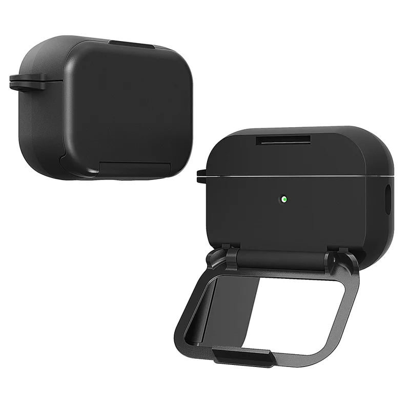For AirPods Pro 3 Protective Case PC + TPU Shockproof Cover with Stand / Makeup Mirror - Black