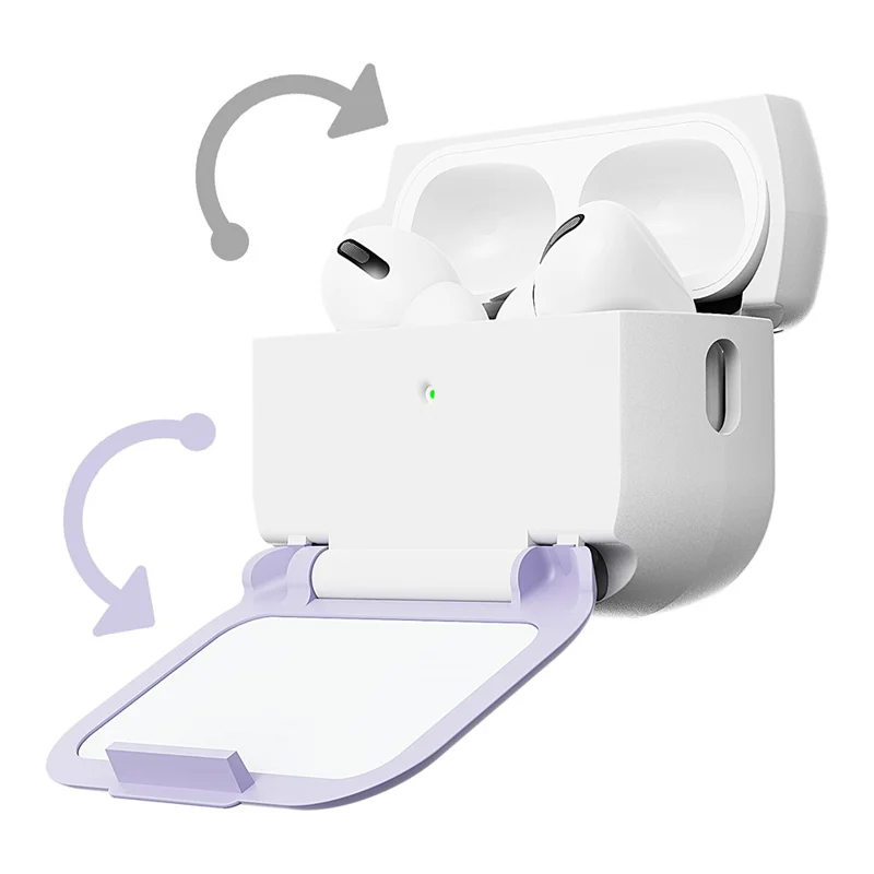 For AirPods Pro 3 Protective Case PC + TPU Shockproof Cover with Stand / Makeup Mirror - Black