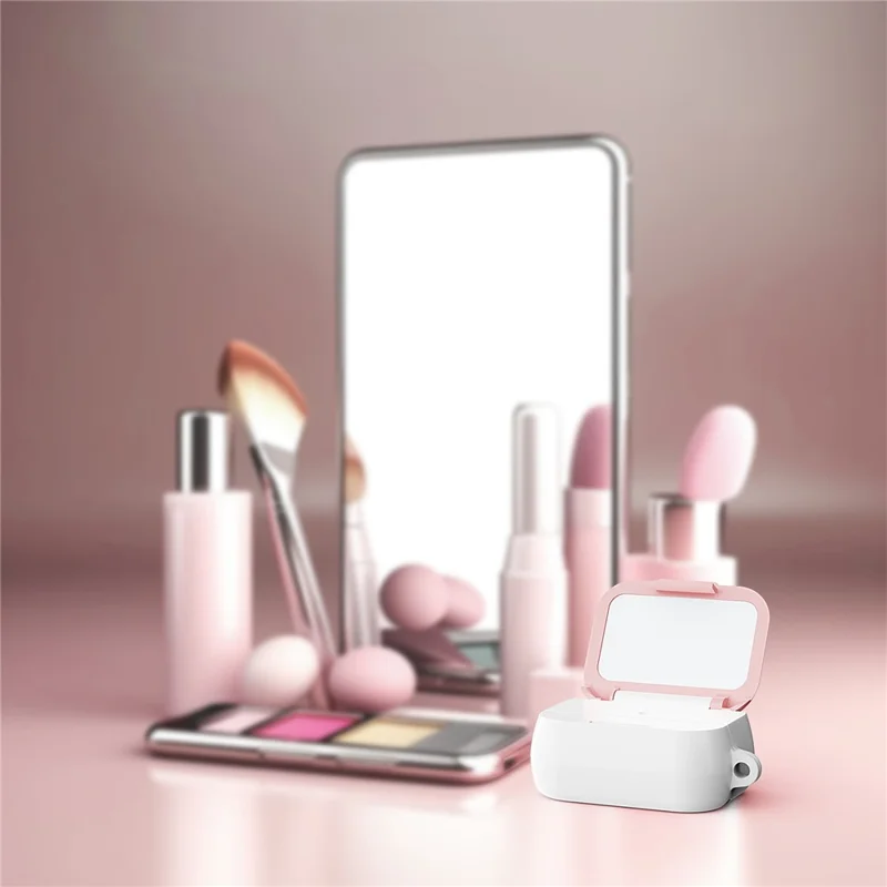 For AirPods Pro 3 Protective Case PC + TPU Shockproof Cover with Stand / Makeup Mirror - Black