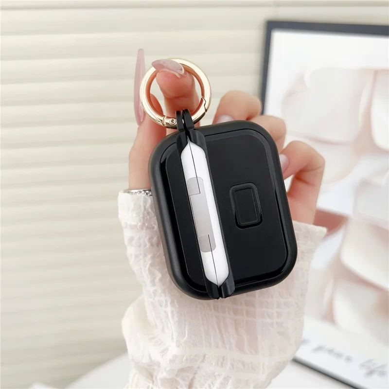 For AirPods Pro 3 Case Wave Pattern PC TUP UV Coating Earbuds Cover with Stand / Makeup Mirror - Red