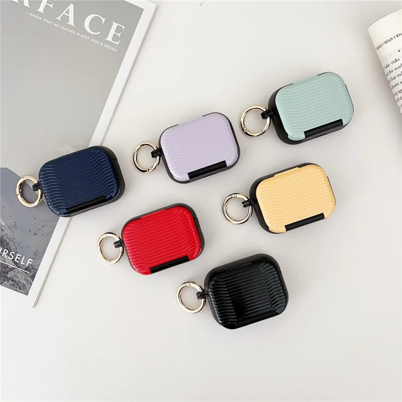 For AirPods Pro 3 Case Wave Pattern PC TUP UV Coating Earbuds Cover with Stand / Makeup Mirror - Red