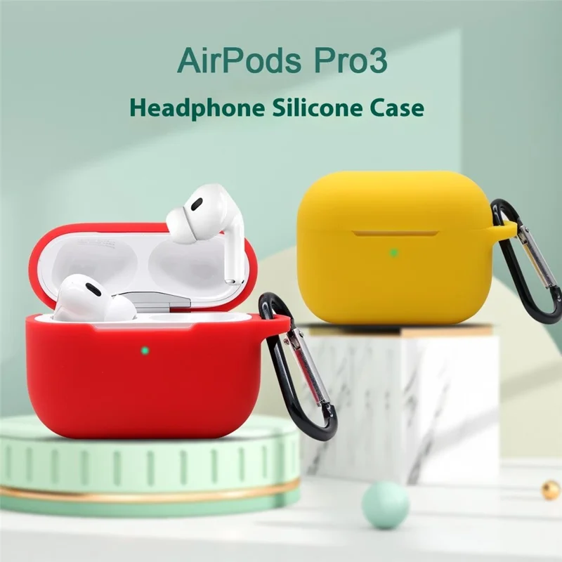 For Apple AirPods Pro 3 Earphone Case Anti Drop Silicone Protective Cover with Dust Plug - Red