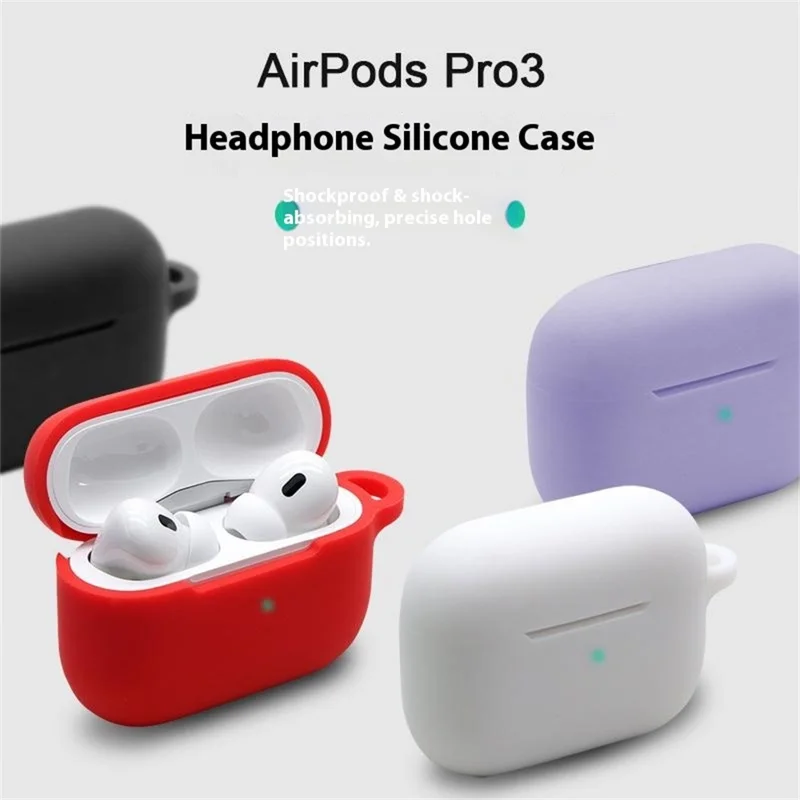 For Apple AirPods Pro 3 Earphone Case Anti Drop Silicone Protective Cover with Dust Plug - Red